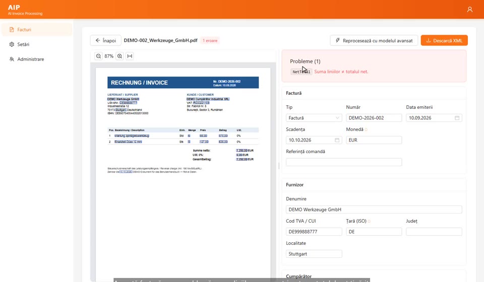 Corectarea erorilor și descărcarea XML