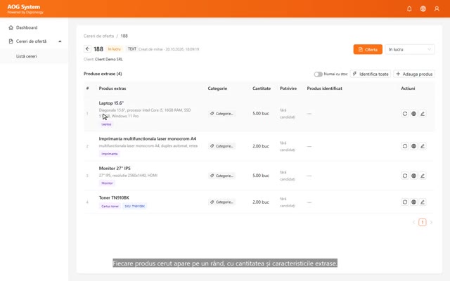 Cerere nouă: lista de produse extrasă automat